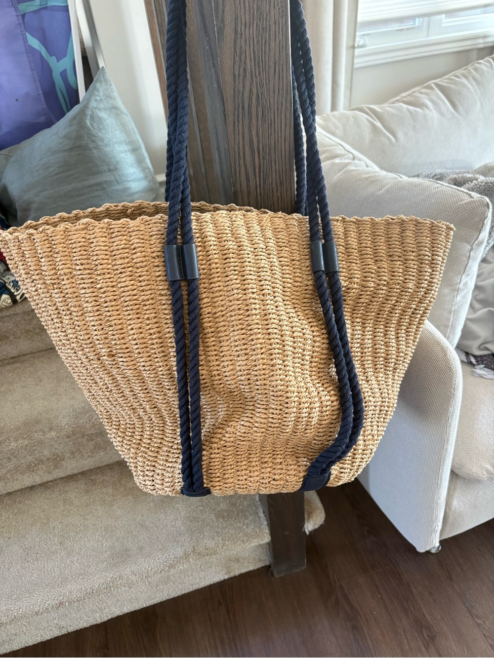 J. Crew city market tote bag navy blue leather handles - Picture 5 of 5